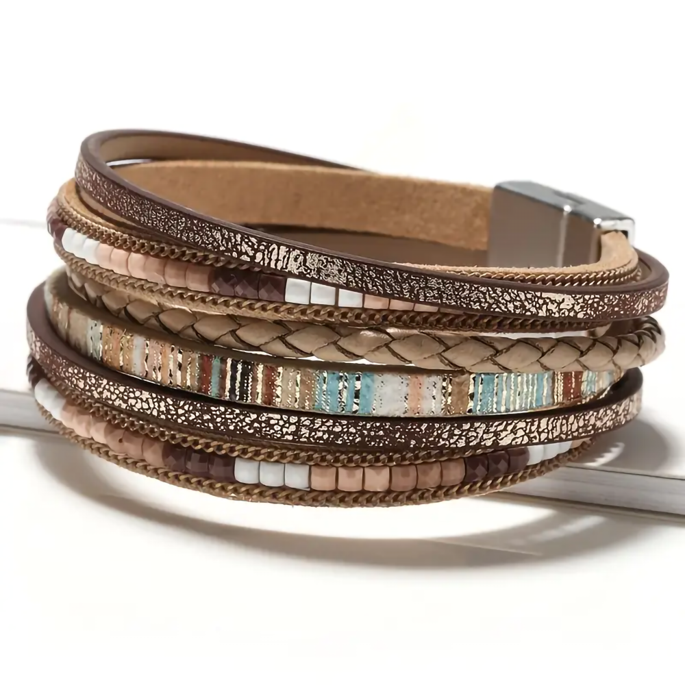 Magnetic Boho Bracelet | Genuine leather bracelet, Bracelets, Crystal gems